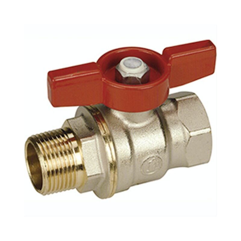 foto del prodotto valvola a sfera, attacchi f-m maniglia a farfalla passaggio totale sfera dado giacomini r914 1 4'