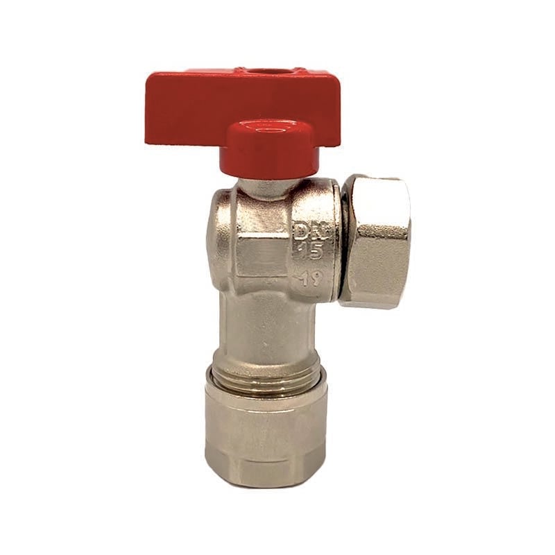 foto del prodotto valvola a sfera con attacco multistrato girello f valvola sfera a squadra racc.multistrato 3 4 x20 leva blu