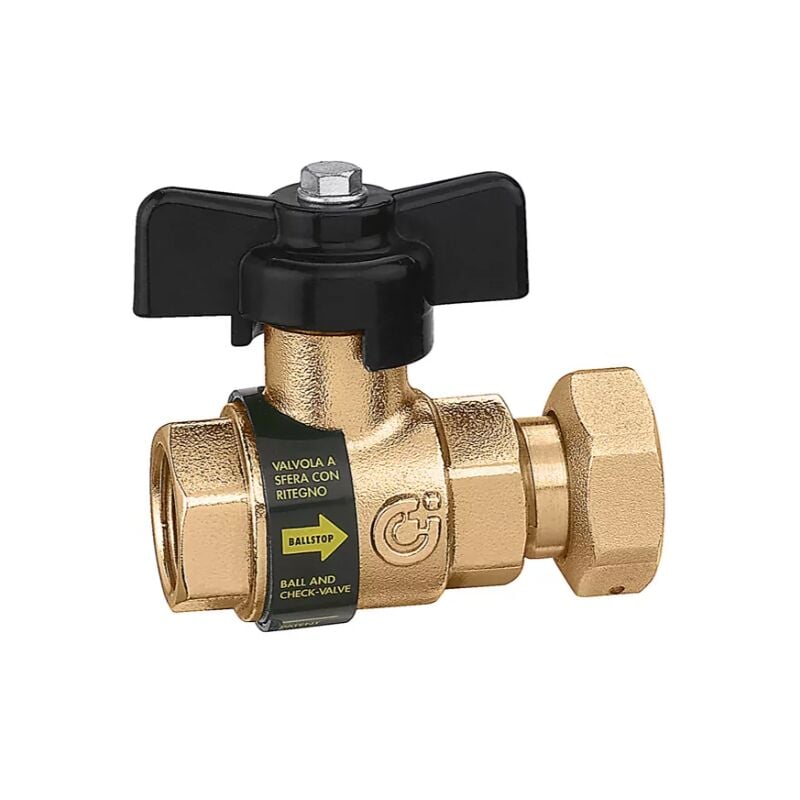 foto del prodotto valvola a sfera con ritegno incorporato ballstop 1 2' f calotta 3 4'f caleffi 333400 1 2' f x calotta 3 4' f