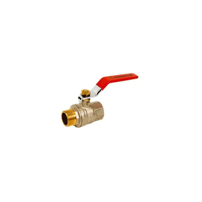 foto del prodotto valvola a sfera in ottone pn40 maschio e femmina maniglia piatta rossa in acciaio, 33x42