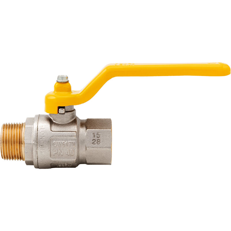foto del prodotto valvola a sfera per gas con leva 1 2 mf maschio femmina.