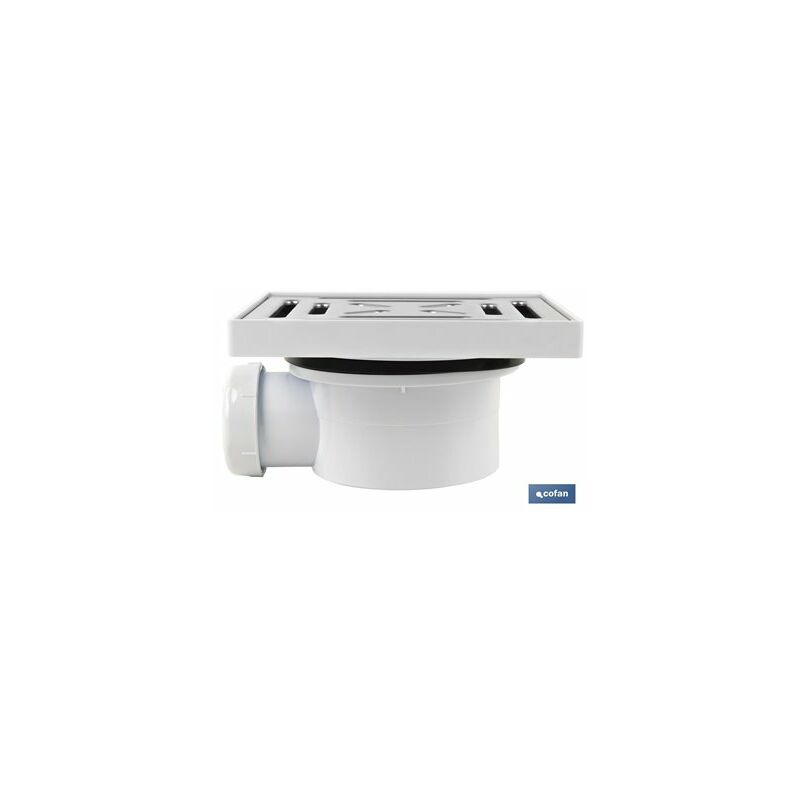 foto del prodotto valvola a sifone di scarico 146x146 mm con scarico 32 40 e coperchio in acciaio inox.