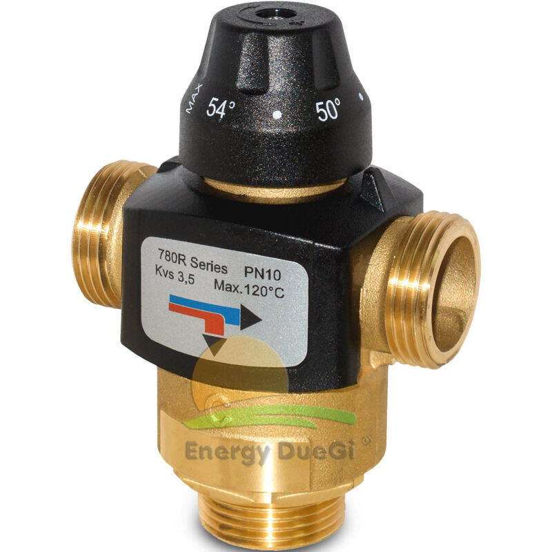 foto del prodotto valvola deviatrice termostatica regolabile da 38 a 54 c kvs 3.5 da 1 m layout asimmetrico ad l 