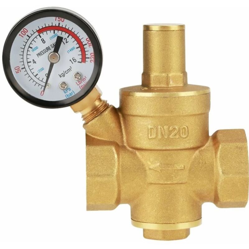 foto del prodotto valvola di riduzione della pressione dell acqua regolabile in ottone dn20 con misuratore di pressione del manometro, riduttore di pressione