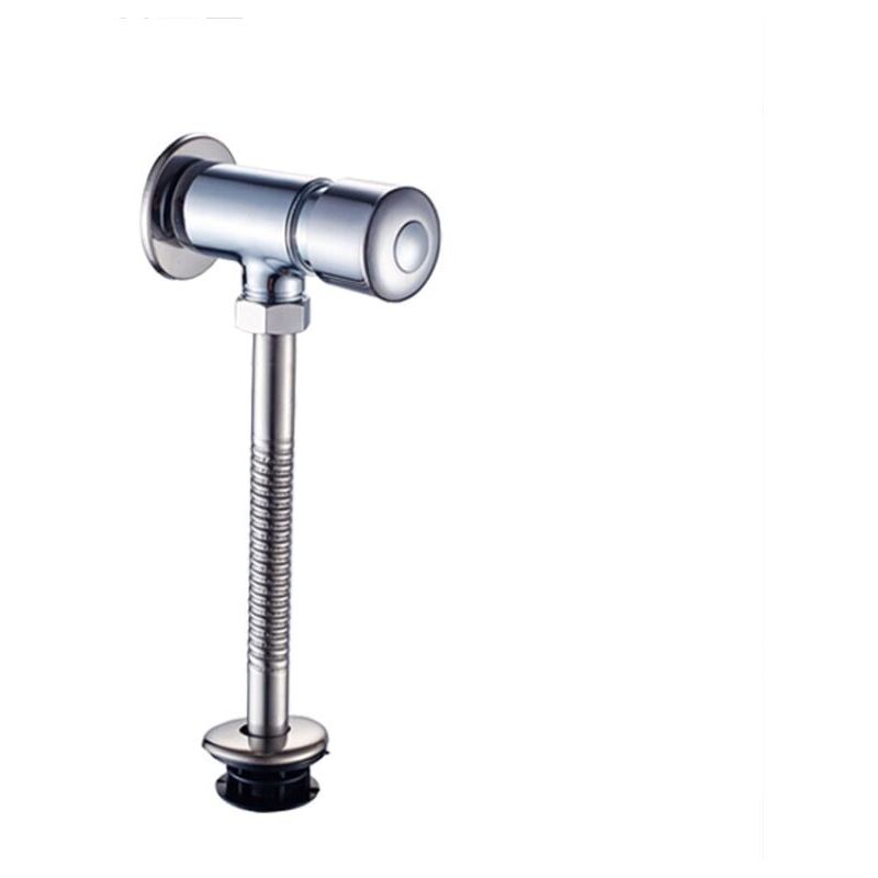 foto del prodotto valvola di scarico doppia in lega di zinco resistente per wc esposti, strumento di scarico manuale a pressione manuale, cromato lucido per bagno di