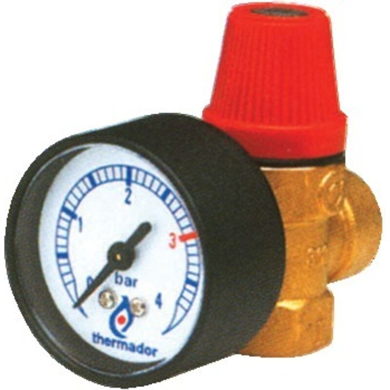 foto del prodotto valvola di sicurezza per riscaldamento con manometro 3bar 15x21
