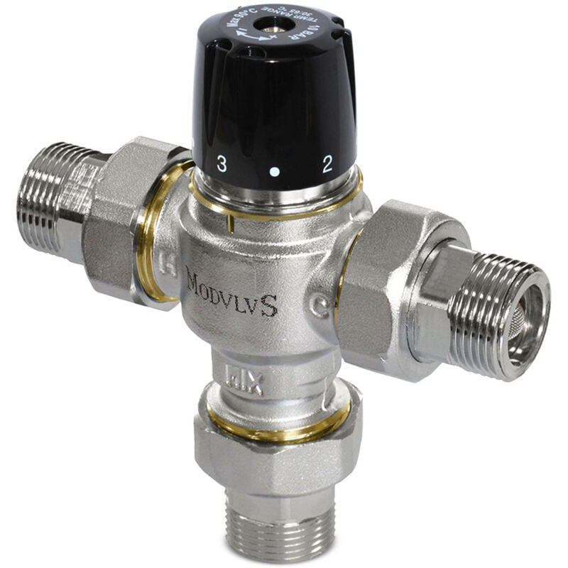 foto del prodotto valvola miscelatrice termostatica sanitaria, a bocchettoni, con funzione antiscottatura, campo di regolazione 30-65 c - 1' m