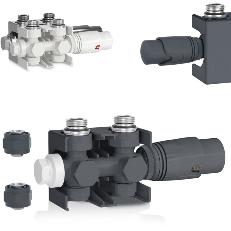 foto del prodotto valvola termostatica per termosifoni verticale orizzontale, multiblocco a h, 1 2 , angolare, antracite kit valvole termostatiche, testa trv,