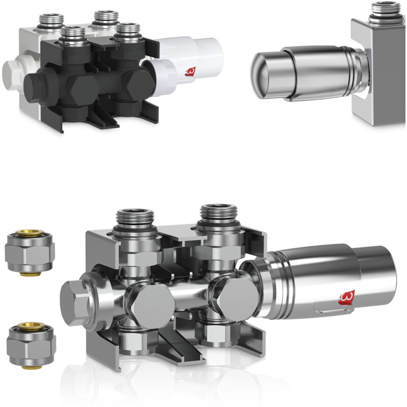 foto del prodotto valvola termostatica per termosifoni verticale orizzontale, multiblocco a h, 1 2 , angolare, cromo kit valvole termostatiche, testa trv, valvola