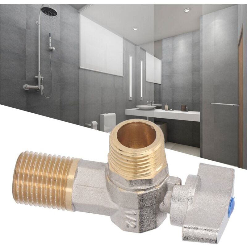 foto del prodotto valvola triangolare in ottone, filettatura g1 2, portata elevata, valvola di arresto angolare per acqua calda e fredda, per cucina e bagno, blu.