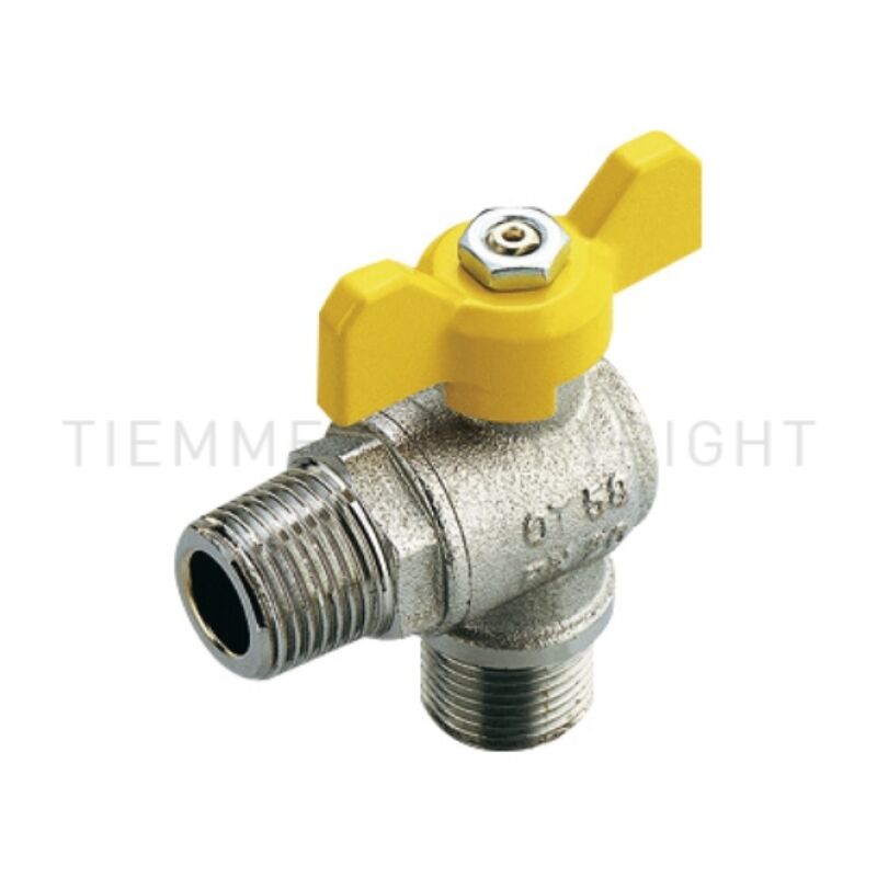 foto del prodotto valvole a squadra per gas maschio maschio iso7 en 10226 con leva a farfalla gialla 1 2 tiemme 2220001