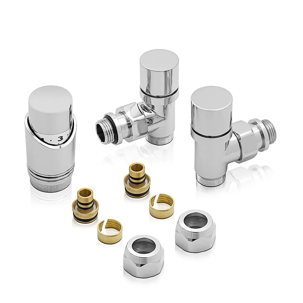 foto del prodotto valvole termoarredo cromo con testa termostatica e raccordi multistrato 16x2