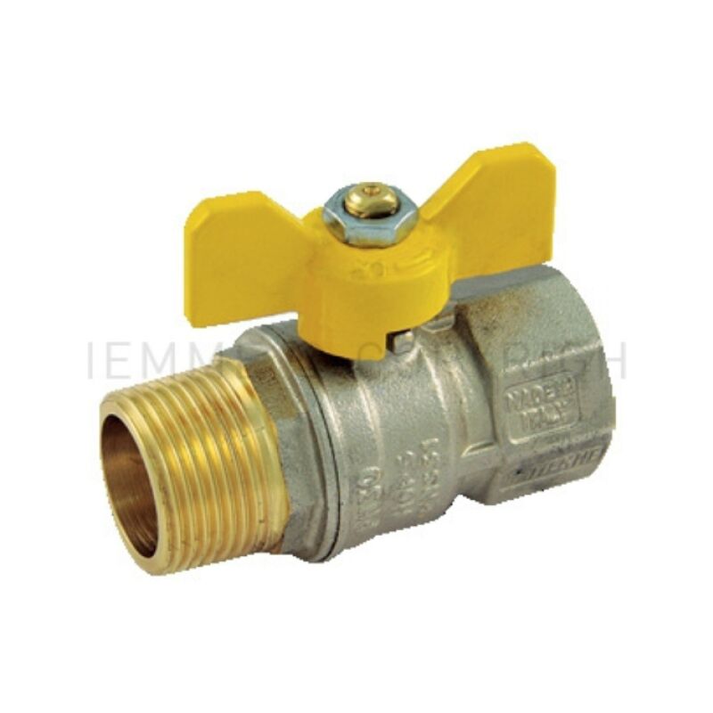foto del prodotto valvole tornado per gas maschio femmina iso7 en 10226 con leva farfalla gialla 1 2 tiemme 2390003