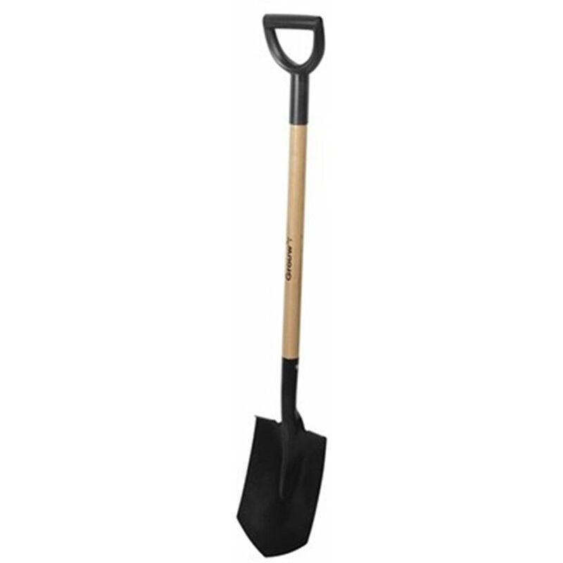 foto del prodotto vanga da giardino con punta. manico in legno e impugnatura in acciaio al carbonio 114 cm di lunghezza.