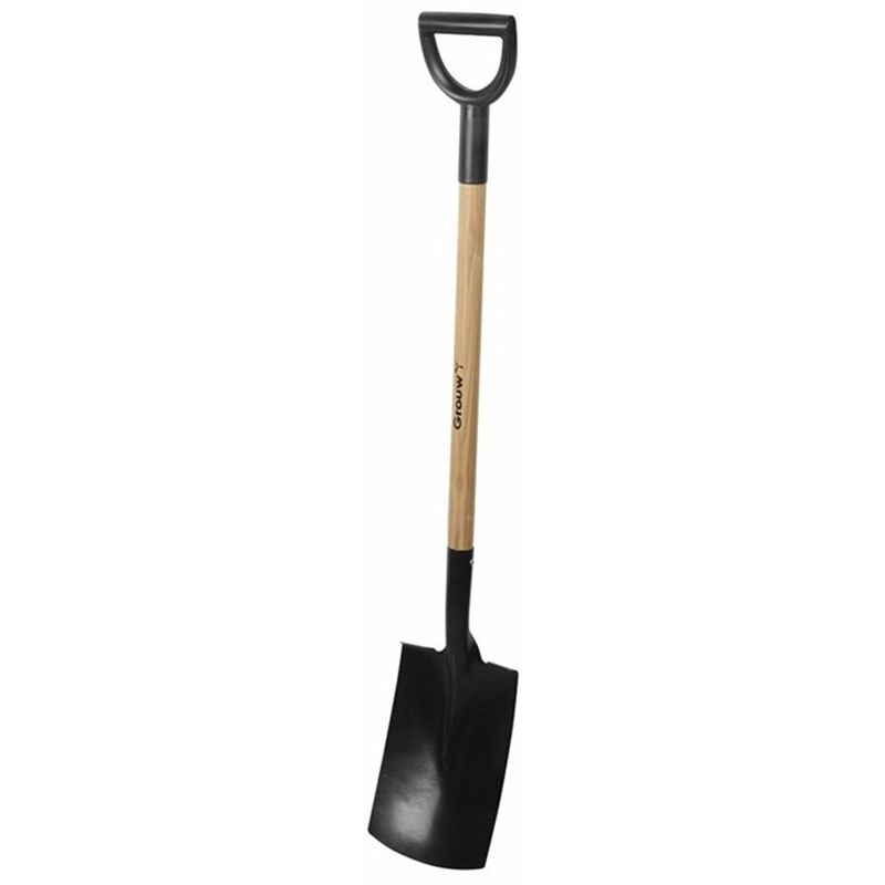 foto del prodotto vanga piatta da giardino. manico in legno e acciaio al carbonio 114 cm di lunghezza.