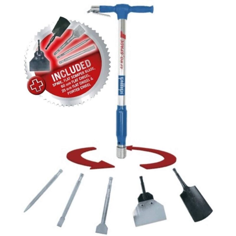 foto del prodotto vanga pneumatica aero2spade 5 in 1 scheppach con accessori 5909601900