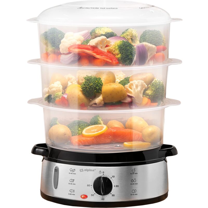 foto del prodotto vaporeira elettrica - pentola a vapore 800w - steamer vapore 3 strati - vaporiere elettriche senza bpa - lavabile in lavastoviglie - da 0 a 60 minuti