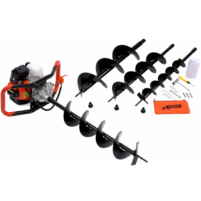 foto del prodotto varan motors tt gd520b mototrivella a scoppio, trivella motore 2t molto potente 3cv 52cc eu2 con 3 punte 100, 150 e 200mm 
