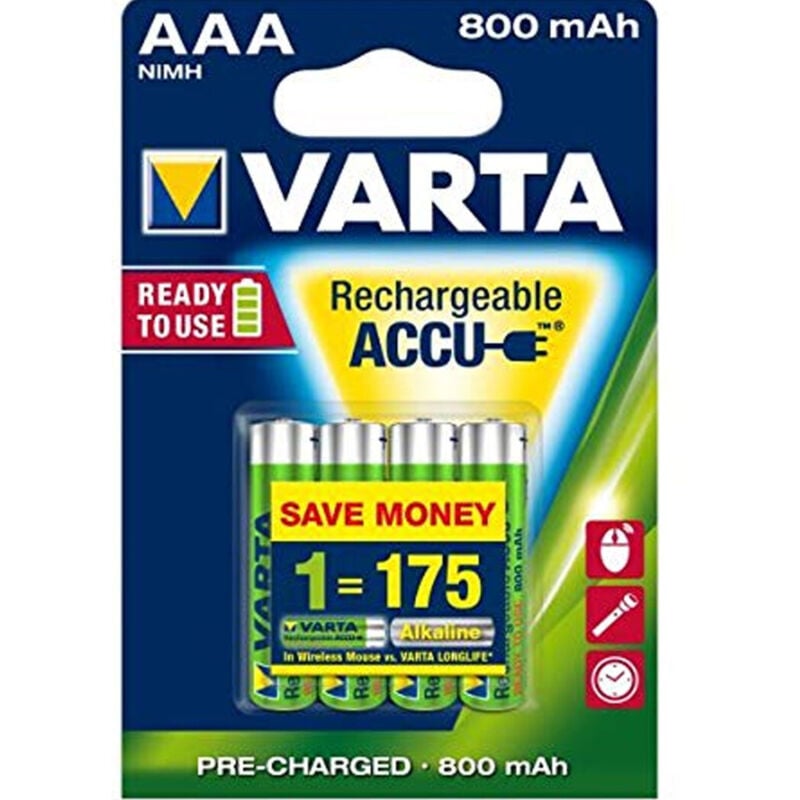 foto del prodotto varta 4 pile varta mini stilo batterie ministilo aaa alkaline ricaricabili 800mah hr03 