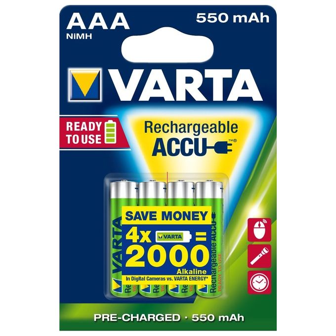 foto del prodotto varta confezione 4 ricaricabili aaa 550mah