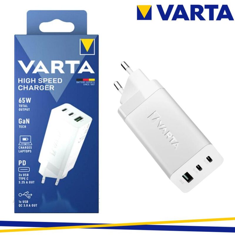 foto del prodotto varta high speed charger 65w usb 2xusb c tecn.gan fast charge