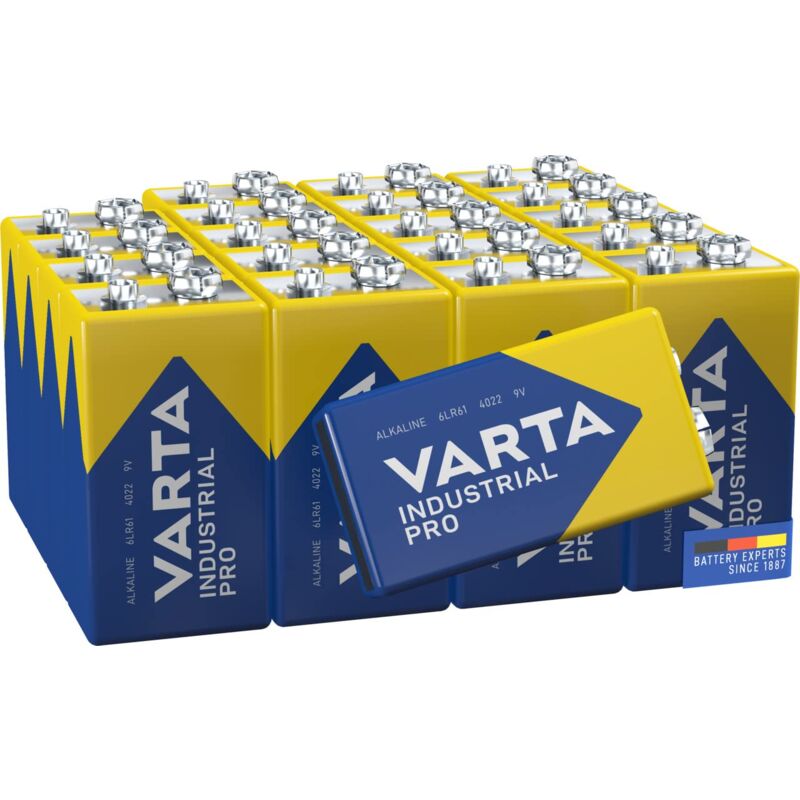 foto del prodotto varta industrial batterie 9v pacco di batteria alcaline 6lr61 confezione da 20, made in germany