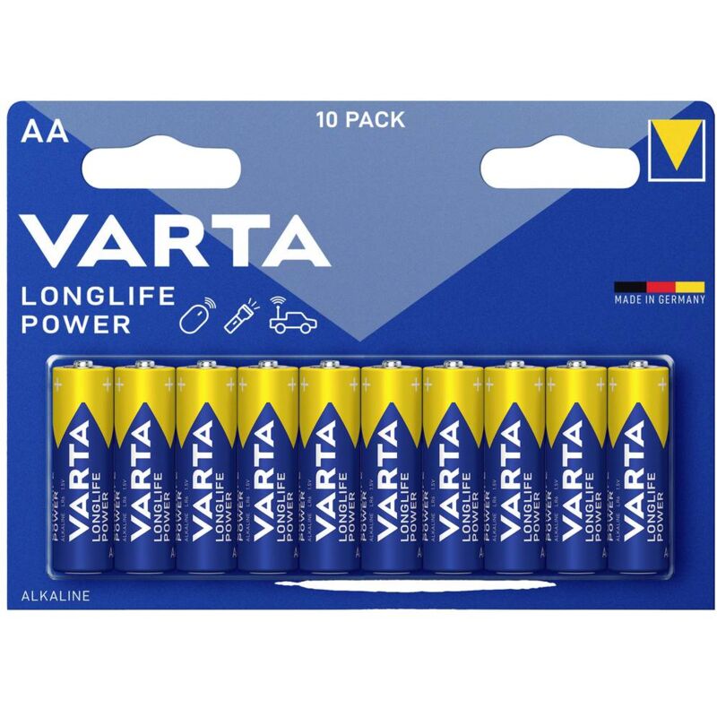 foto del prodotto varta longlife power aa bli 10 batteria stilo aa alcalina manganese 1.5 v 10 pz.