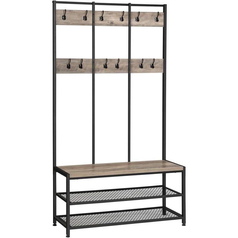 foto del prodotto vasagle appendiabiti con panca scarpiera, attaccapanni con 12 ganci e ripiani, scaffale per corridoio, ufficio, camera da letto, struttura in
