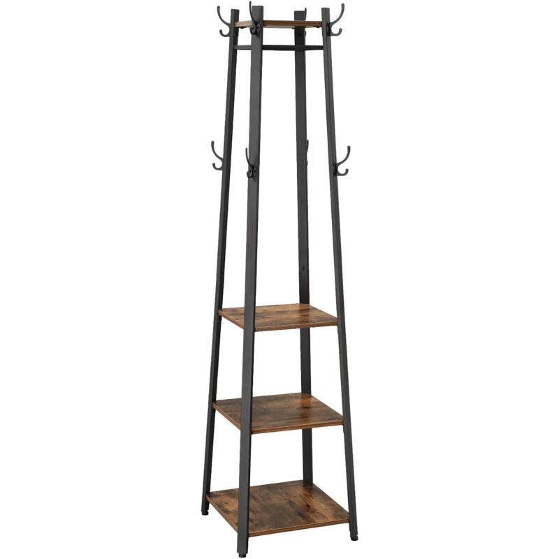 foto del prodotto vasagle appendiabiti per cappotto, portabiti con 3 ripiani, scaffale con ganci e barra appendiabiti, struttura in ferro da songmics