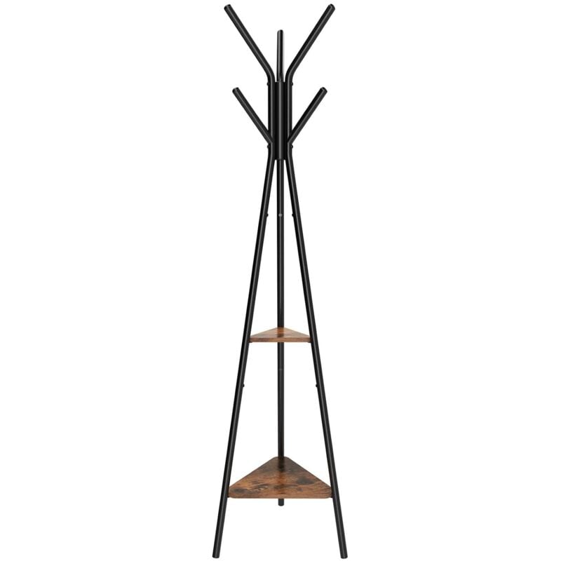 foto del prodotto vasagle appendiabiti vintage, appendiabiti ad albero, stand autoportante, stile industriale, con 2 ripiani, per vestiti, cappelli, borse, nero,