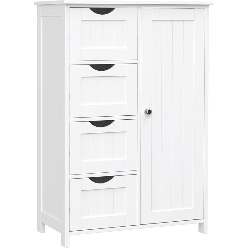 foto del prodotto vasagle armadietto autoportante da bagno, mobiletto in legno con 4 cassetti e un anta, ripiano regolabile, per soggiorno, cucina, corridoio, bianco
