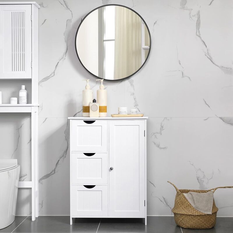 immagine 0 del prodotto vasagle armadietto da bagno a terra, mobiletto per arredo bagno con 3 cassetti grandi e 1 ripiano regolabile, 60 x 30 x 81 cm, bianco da songmics