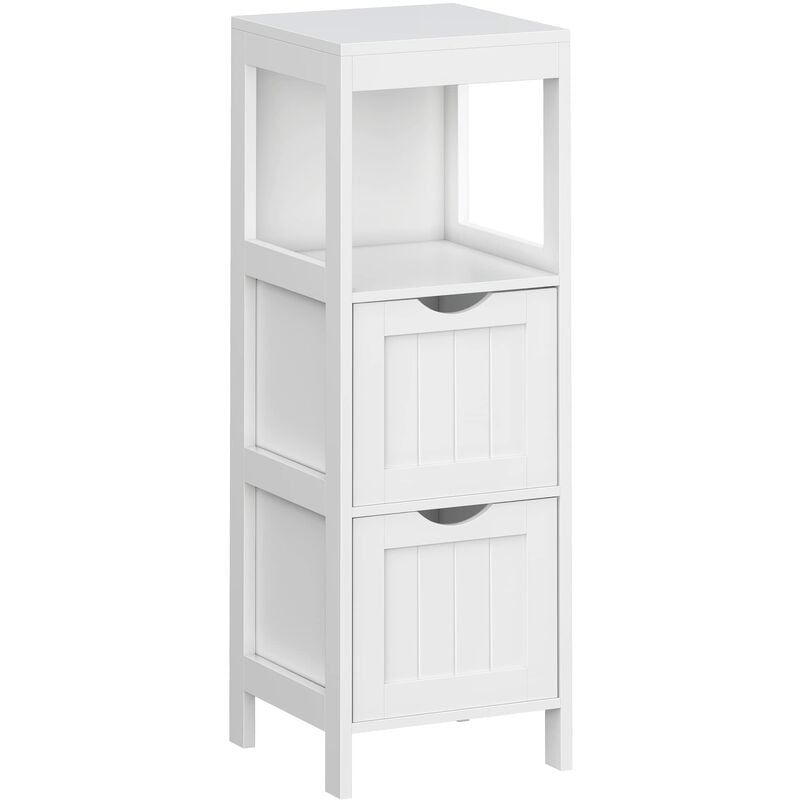 foto del prodotto vasagle armadietto da terra in legno per il bagno comodino per medicine autoportante mobile ad angolo con 2 cassetti bianco bbc42wt