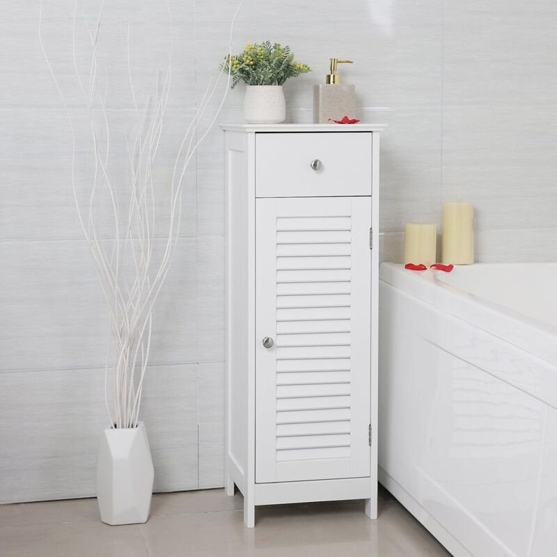 foto del prodotto vasagle armadietto da terra in legno per il bagno comodino per medicine autoportante mobile ad angolo con 2 cassetti bianco da songmics