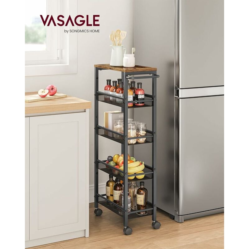 foto del prodotto vasagle carrello a 5 ripiani, carrello cucina salvaspazio con ruote, struttura in acciaio, maniglia, carrellino piccoli spazi, bagno salotto studio,