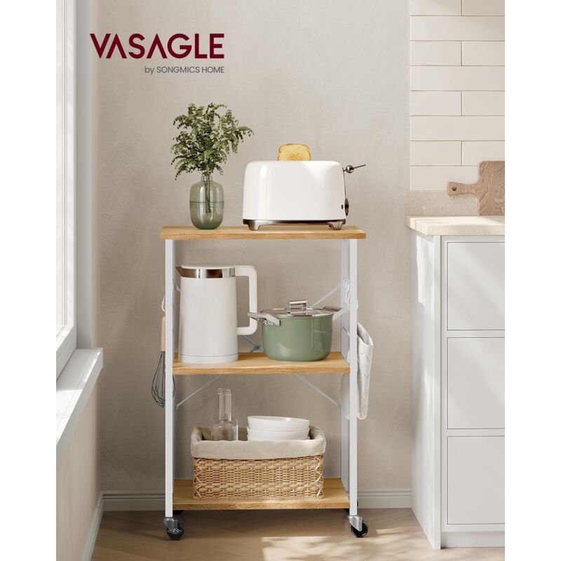 foto del prodotto vasagle carrello da cucina con rotelle, carrello di servizio con 3 ripiani, scaffale per microonde, forno, tostapane, struttura metallica con 6