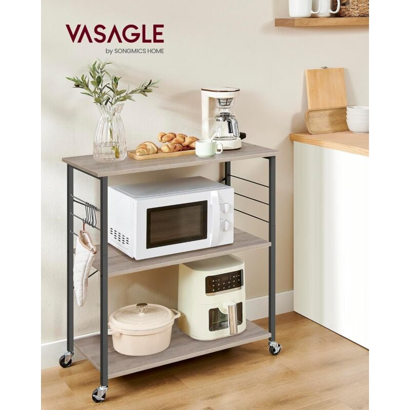 foto del prodotto vasagle carrello da cucina con rotelle, carrello di servizio con 3 ripiani, scaffale per microonde, forno, tostapane, struttura metallica con 6