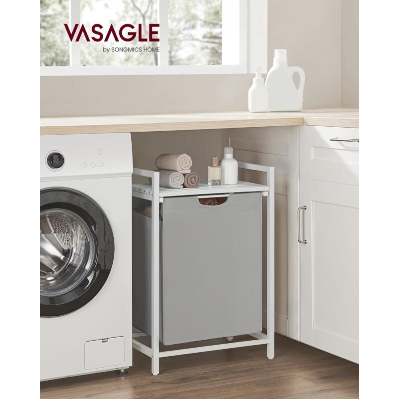 foto del prodotto vasagle cesto portabiancheria, porta biancheria, sacco in tessuto oxford estraibile e rimovibile, piano d appoggio, struttura metallo, 65 l, 50 x