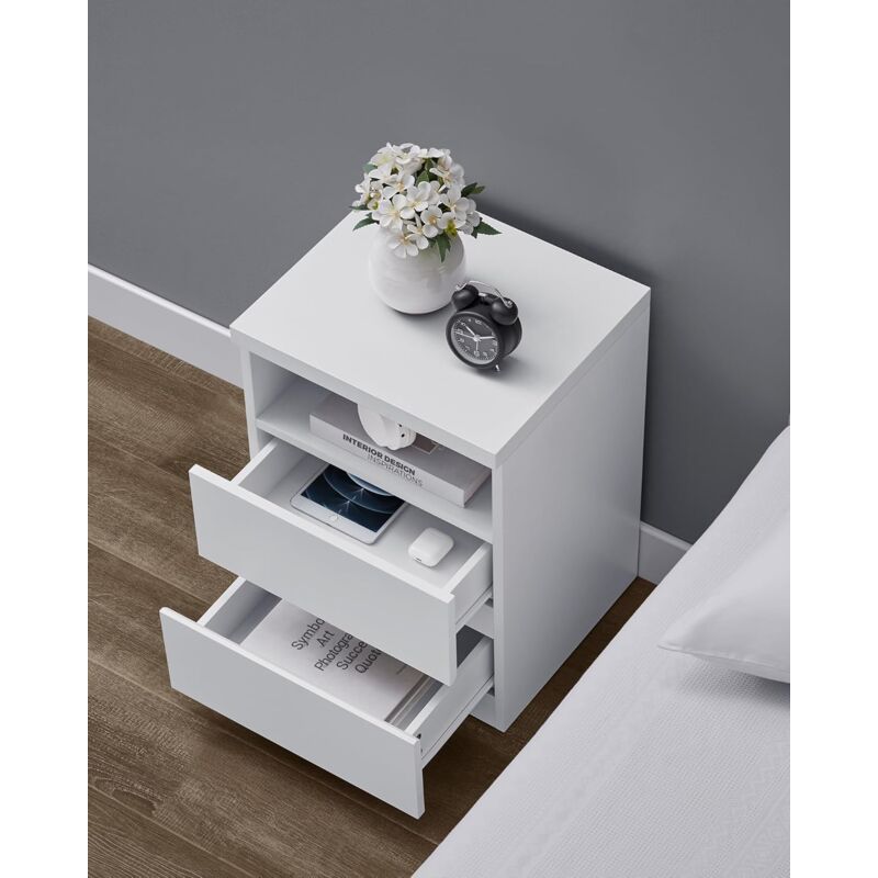 foto del prodotto vasagle comodino con led regolabile, tavolino con cassetti, cassettiera, per camera da letto, soggiorno, stile moderno, bianco nuvola