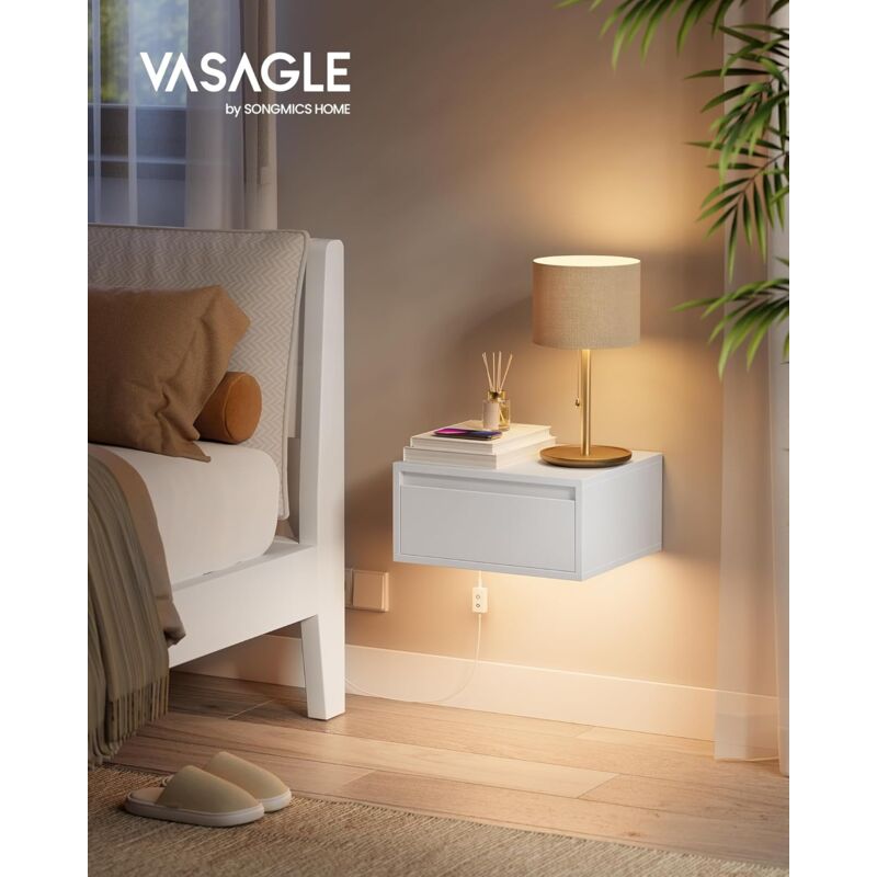 foto del prodotto vasagle comodino pensile, comodino sospeso, luce con 3 tonalit , cassetto a mensola da parete, 35 x 40 x 18 cm, stile moderno, camera da letto