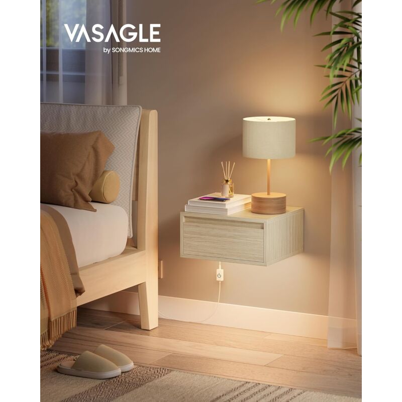 foto del prodotto vasagle comodino pensile, set di 2, comodino sospeso, luce con 3 tonalit , cassetto a mensola da parete, 35 x 40 x 18 cm, stile moderno, camera da
