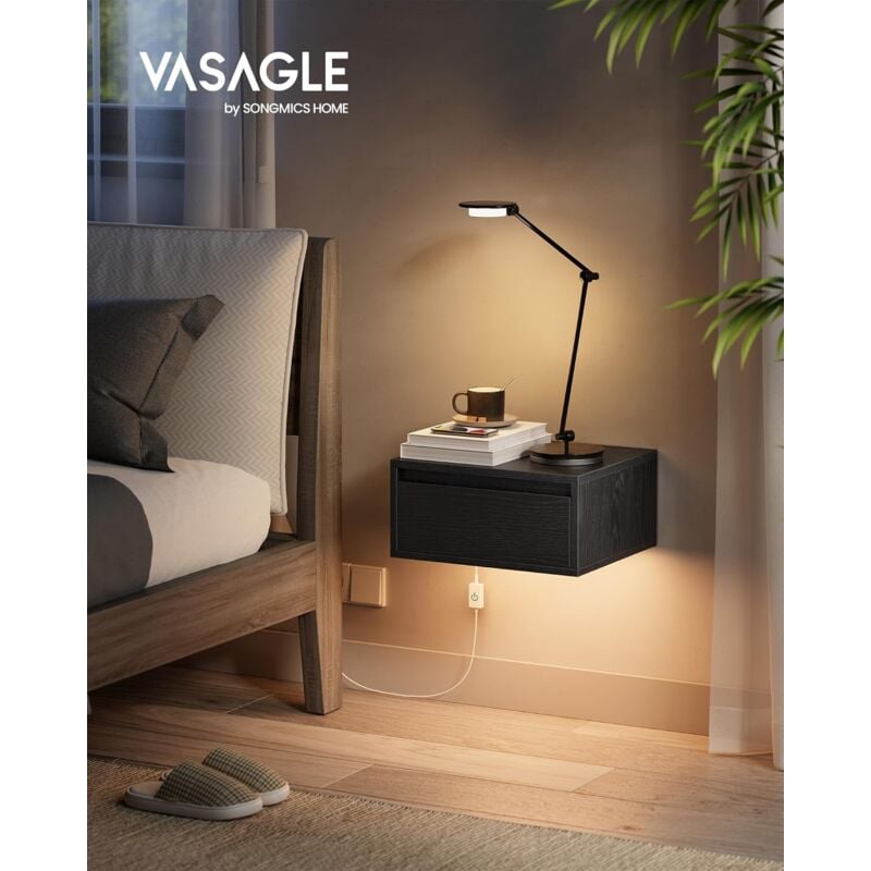 immagine 0 del prodotto vasagle comodino pensile, set di 2, comodino sospeso, luce con 3 tonalit , cassetto a mensola da parete, 35 x 40 x 18 cm, stile moderno, camera da