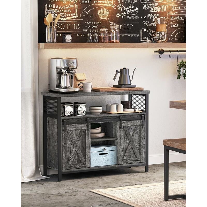 foto del prodotto vasagle credenza, mobile da cucina, armadietto organizzatore, con 2 ante scorrevoli, 33 x 100 x 80 cm, ripiani regolabili, stile country, per