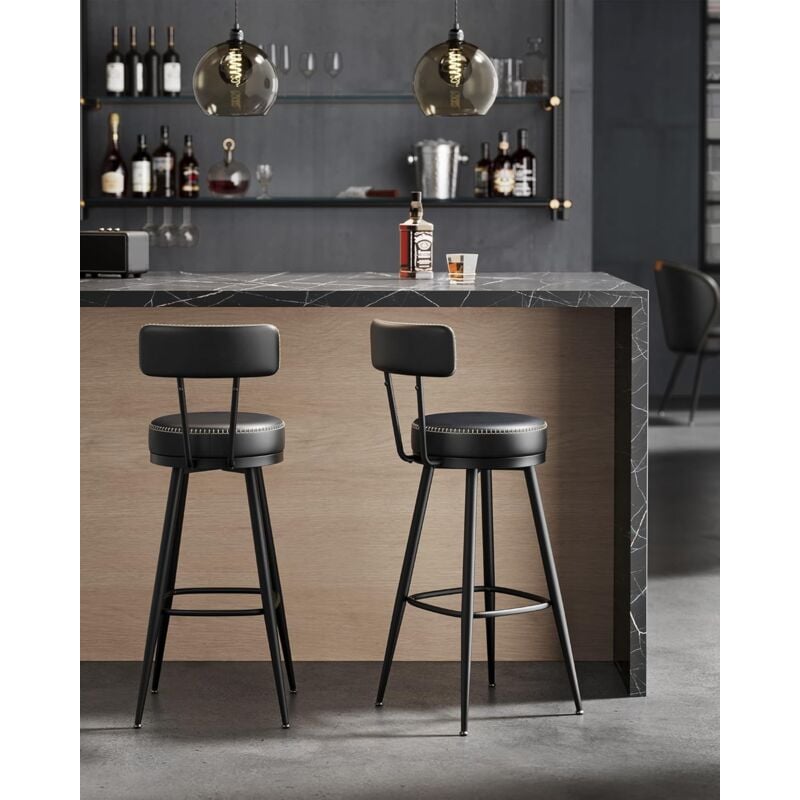 foto del prodotto vasagle ekho collezione sgabelli cucina set da 2, sgabelli da bar girevoli con schienali, sedie cucina, rivestimento con cucitura, moderno di