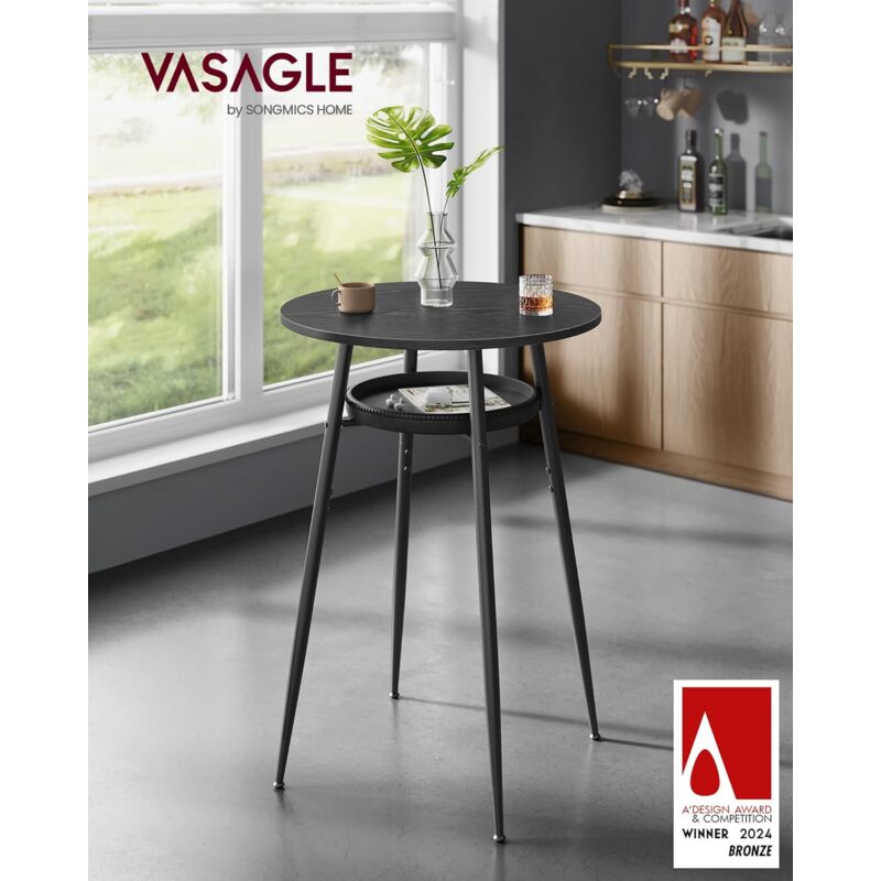 foto del prodotto vasagle ekho collezione tavolo da bar con vassoio, tavolino alto e rotondo, pu con cucitura, moderno di met secolo, cucina soggiorno, facile da