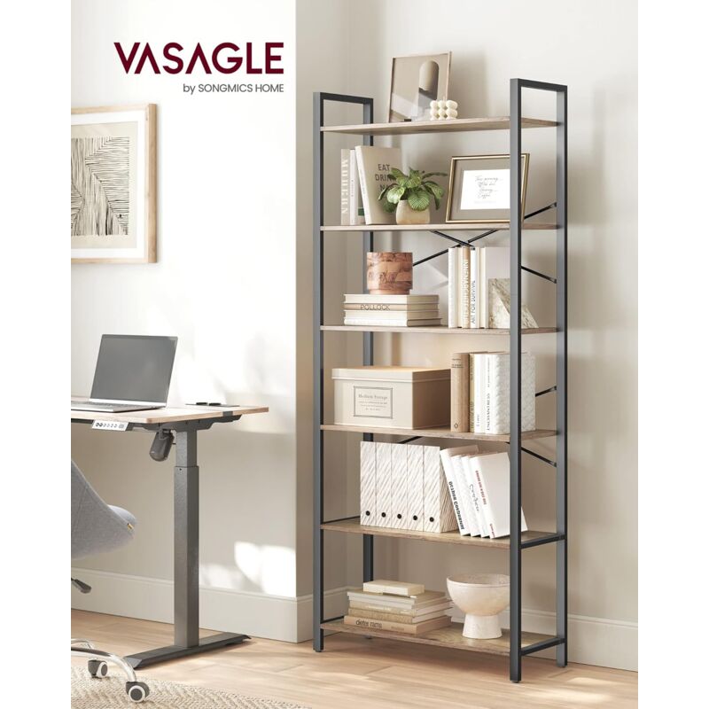 foto del prodotto vasagle libreria alta a 6 ripiani, scaffale portaoggetti, struttura in acciaio, salotto camera da letto studio, 30 x 80 x 186 cm, industriale,