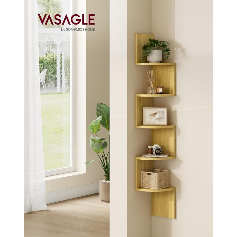 foto del prodotto vasagle libreria angolare, mensola angolare da muro, scaffale da parete a 5 ripiani, in camera da letto soggiorno bagno studio, porta piante,