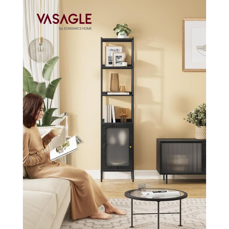 foto del prodotto vasagle libreria scaffale a 6 ripiani, libreria verticale con anta in plastica pc, stile contemporaneo, struttura in metallo, ripiano regolabile,