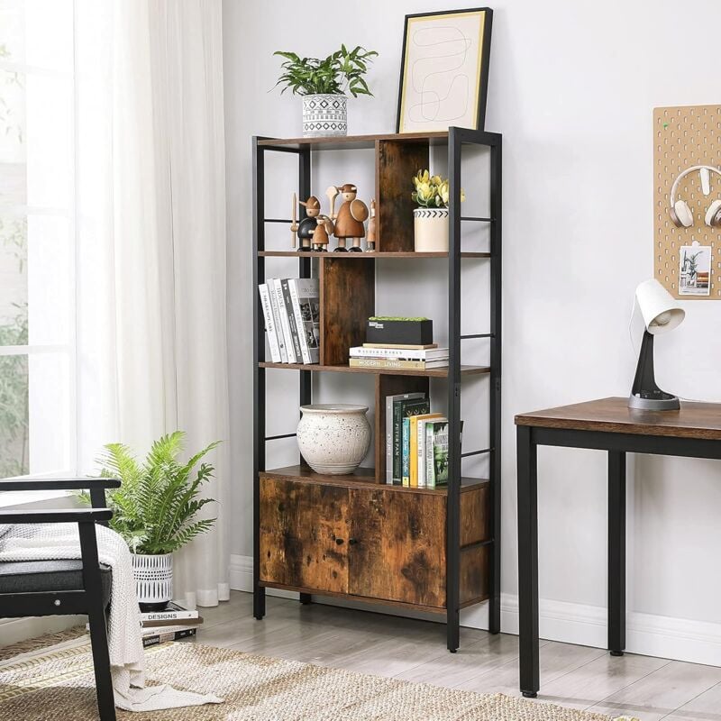 foto del prodotto vasagle libreria, scaffale portaoggetti in stile industriale, scaffale grande a 4 ripiani, mobile per salotto studio ufficio cucina, struttura