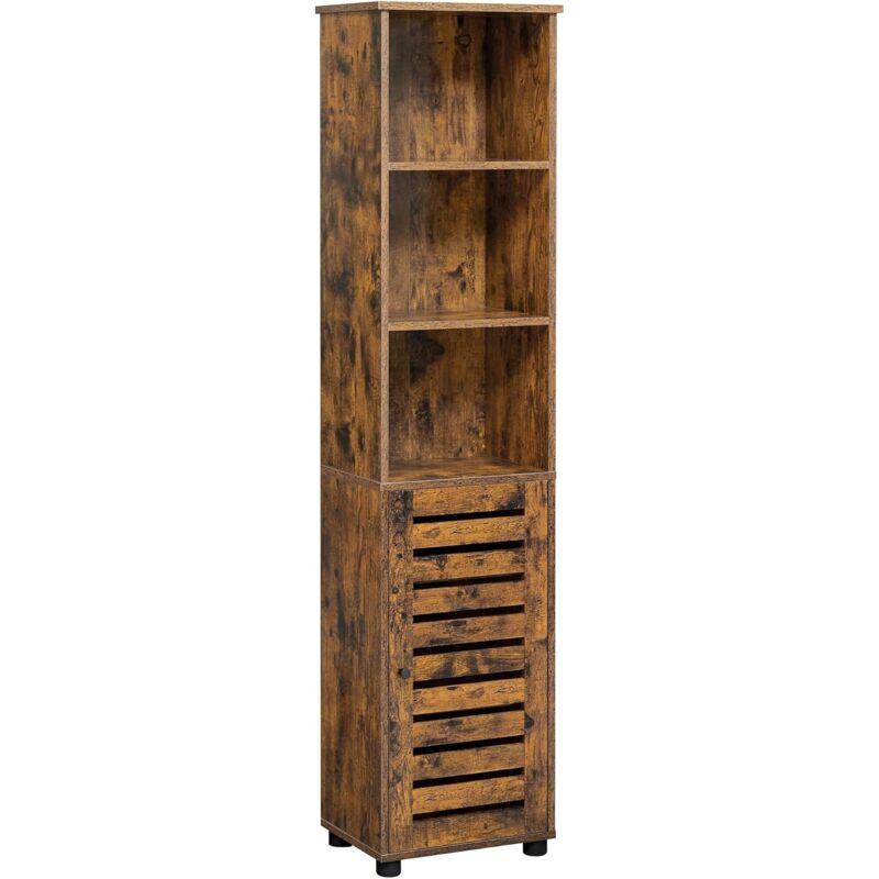 foto del prodotto vasagle mobile alto per bagno, mobiletto salvaspazio, 3 ripiani aperti, 2 ripiani interni regolabili, armadietto a colonna, salotto ingresso cucina